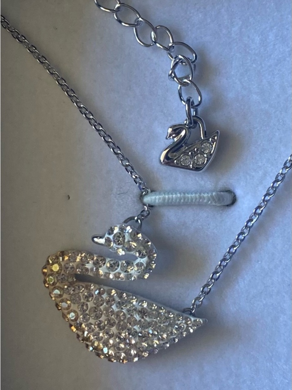 Swarovski Silver Swan Crystal Necklace with Charm